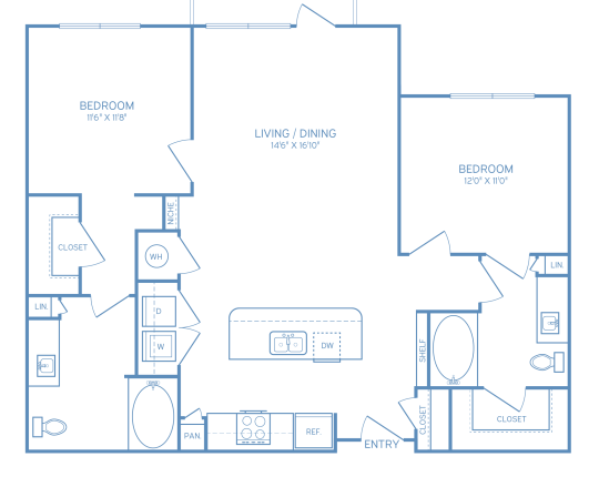 the floor plan for a two bedroom apartment at The Allure